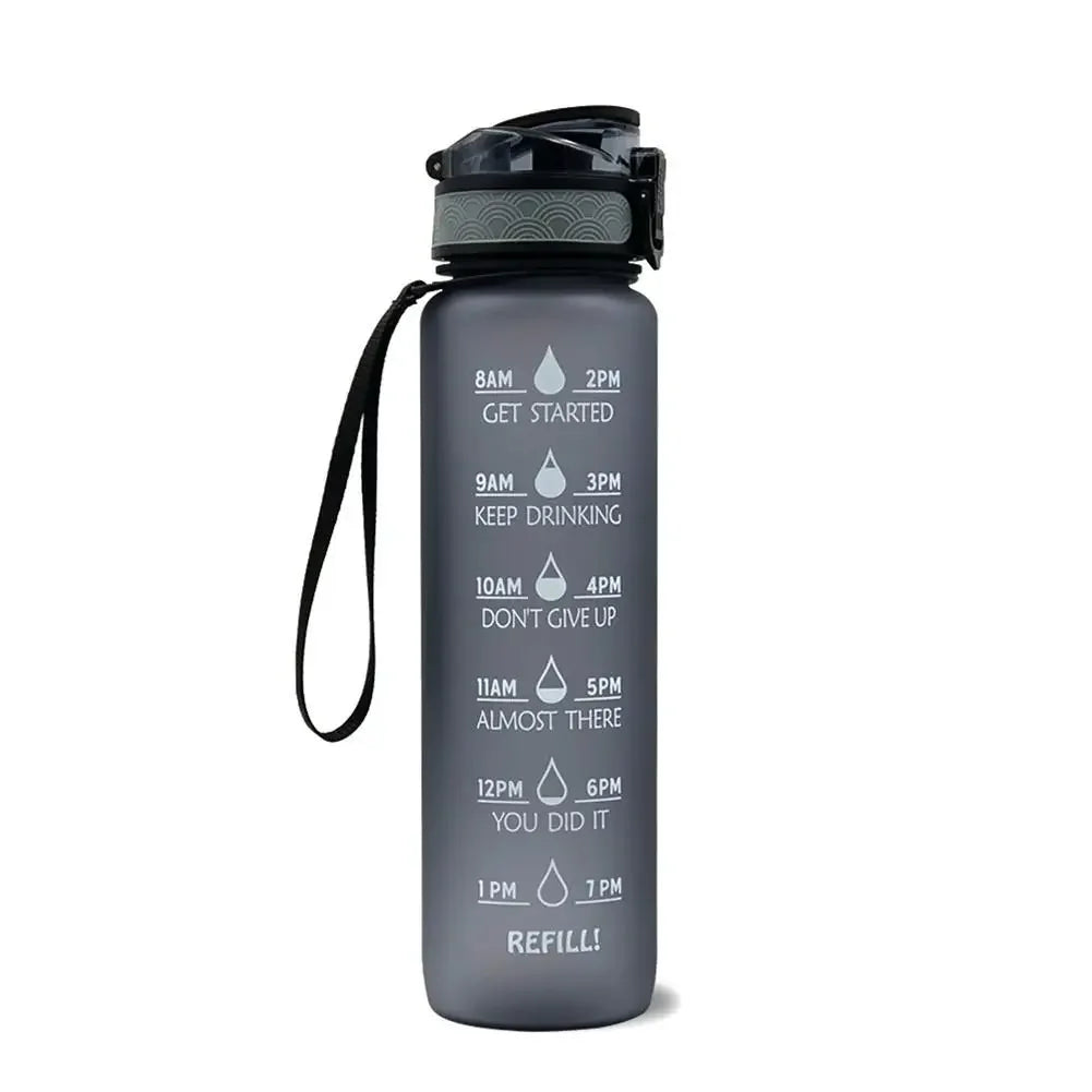 1L Sports Water Bottle Straw Cup 1 Litro with Time Maker Leak-Proof BPA Free Frosted Cup for Outdoor Sports Drinking Bottle