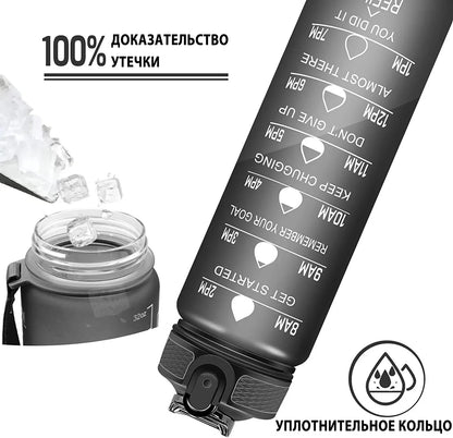 1L Sports Water Bottle Straw Cup 1 Litro with Time Maker Leak-Proof BPA Free Frosted Cup for Outdoor Sports Drinking Bottle