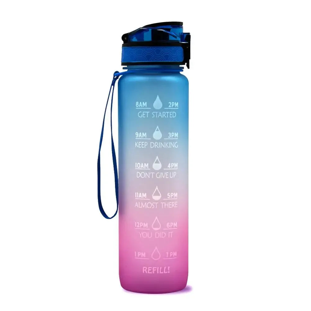 1L Sports Water Bottle Straw Cup 1 Litro with Time Maker Leak-Proof BPA Free Frosted Cup for Outdoor Sports Drinking Bottle
