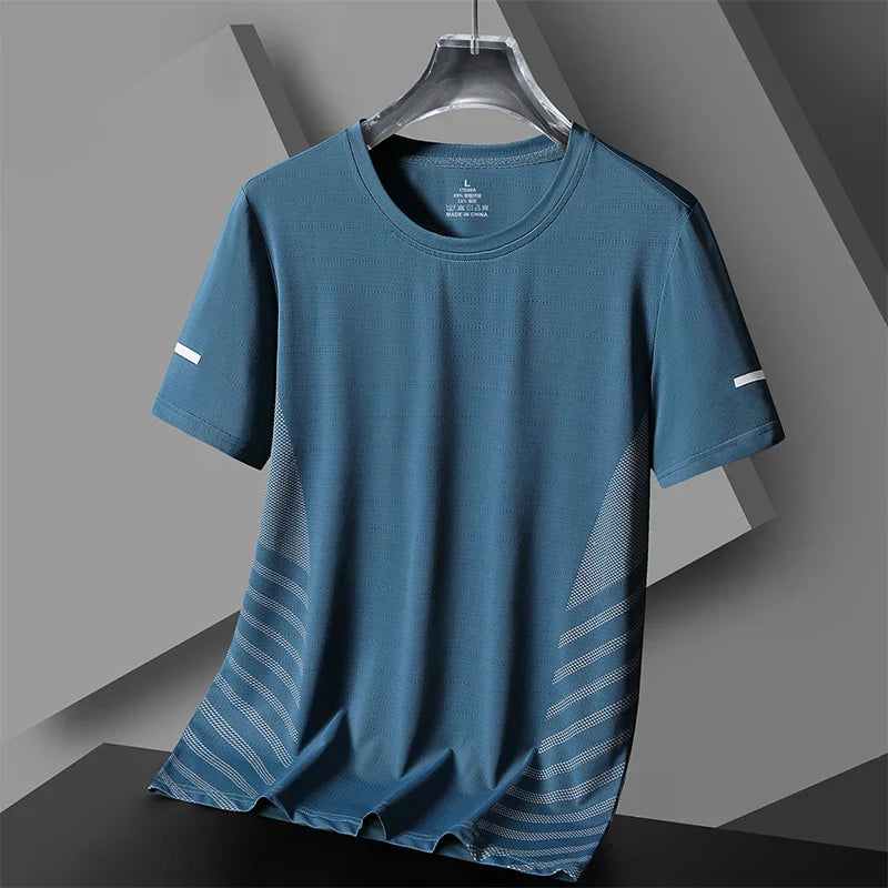 Running T-Shirt Men Summer Ice Silk Thin Top Reflective Printing Quick Dry Short Sleeve Breathable Fitness Sports T-Shirt 5XL