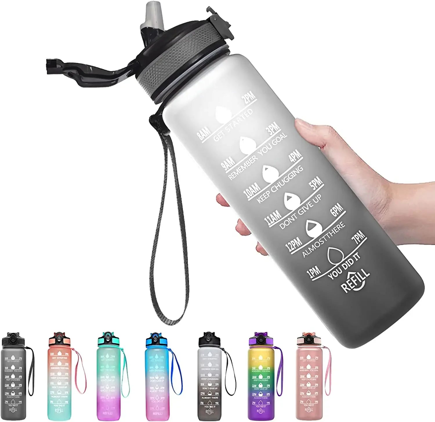 1L Sports Water Bottle Straw Cup 1 Litro with Time Maker Leak-Proof BPA Free Frosted Cup for Outdoor Sports Drinking Bottle