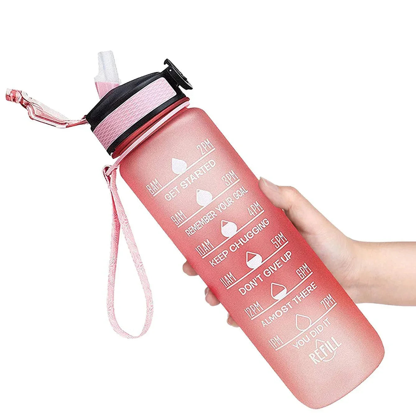 1L Sports Water Bottle Straw Cup 1 Litro with Time Maker Leak-Proof BPA Free Frosted Cup for Outdoor Sports Drinking Bottle