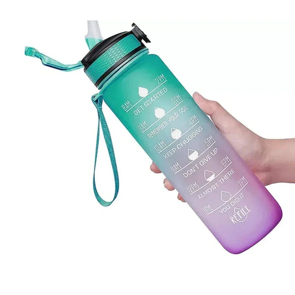 1L Sports Water Bottle Straw Cup 1 Litro with Time Maker Leak-Proof BPA Free Frosted Cup for Outdoor Sports Drinking Bottle