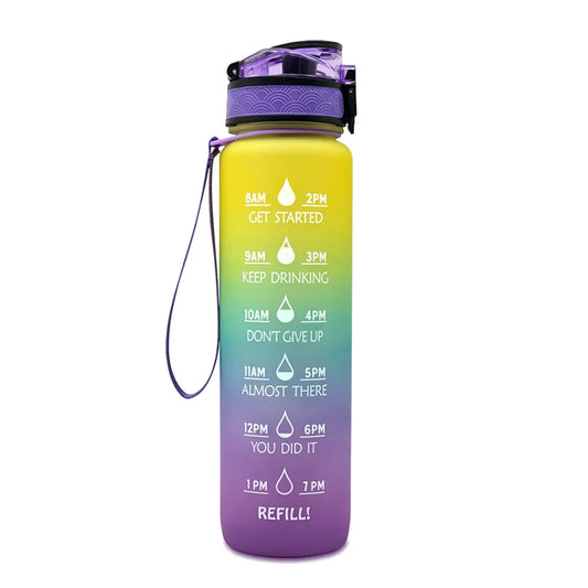 1L Sports Water Bottle Straw Cup 1 Litro with Time Maker Leak-Proof BPA Free Frosted Cup for Outdoor Sports Drinking Bottle