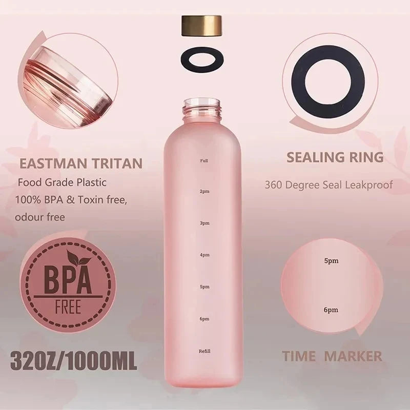 1 Liters Water Bottle Motivational Drinking Bottle Sports Water Bottles with Time Marker Stickers Portable Reusable Plastic Cups