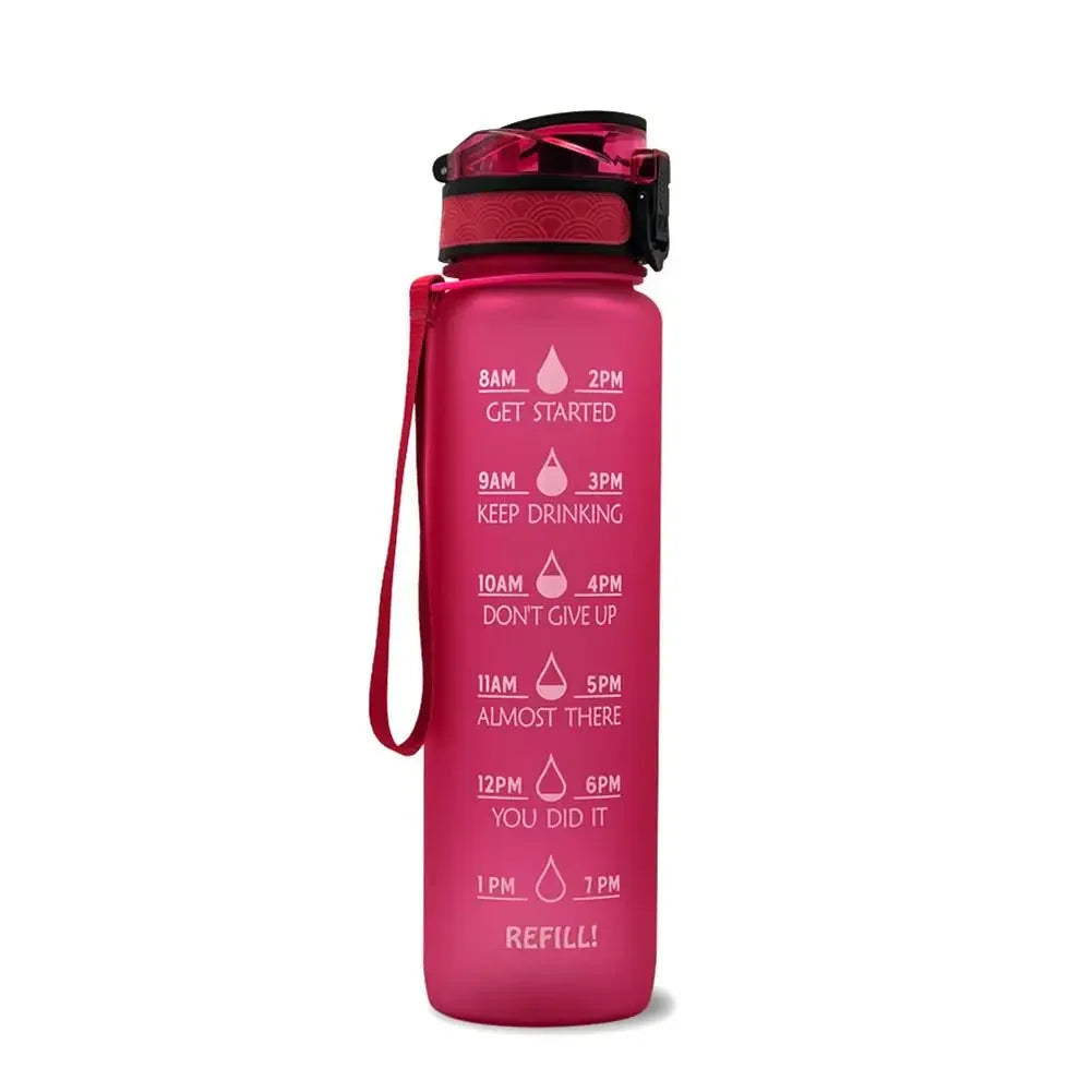 1L Sports Water Bottle Straw Cup 1 Litro with Time Maker Leak-Proof BPA Free Frosted Cup for Outdoor Sports Drinking Bottle